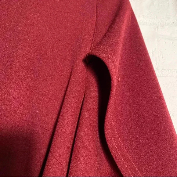 SHEIN Bodycon Dress Size Large Cape Sleeve Red Burgundy Cloth Waist Tie Date - Picture 9 of 12